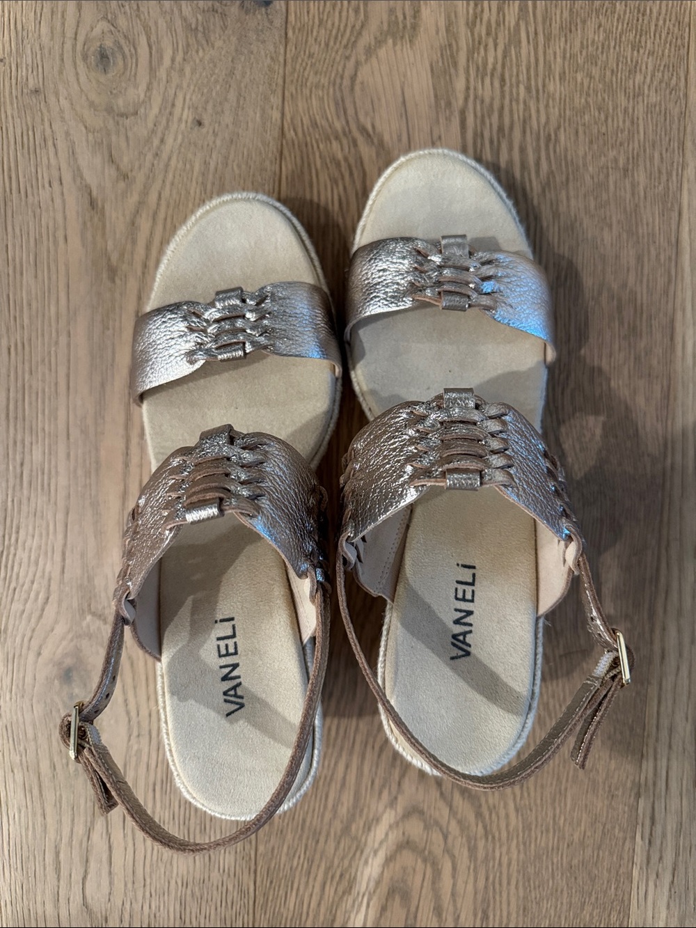 Vaneli Rose Gold Braided Leather Ankle-Strap Sandals